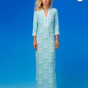 COPY - Nicoblu Capri long tunic dress in Shalimar turquoise on mint julep